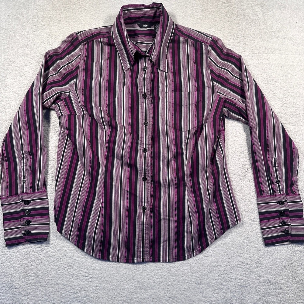 Vintage Y2K Mossimo Button Down Shirt Striped Long Sleeve Career Top‎ Fitted L